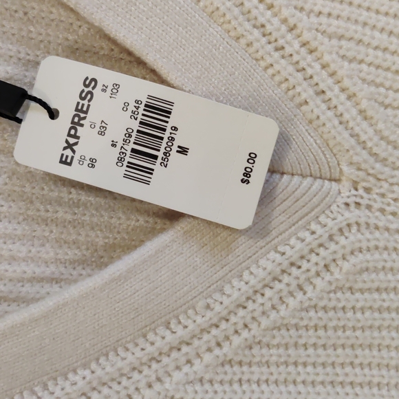 NWT Express Ribbed Ruffle Sleeves Cream Sweater - Picture 6 of 7